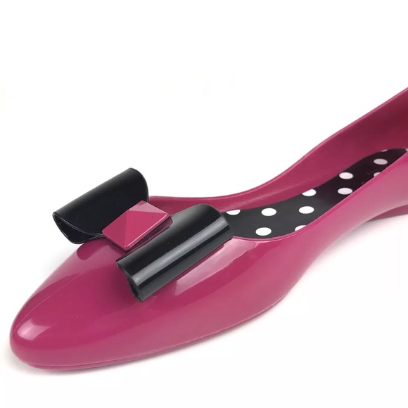 KATE SPADE PINK JELLY BALLERINA FLATS w Bow [SH-7] - Picture 7 of 7